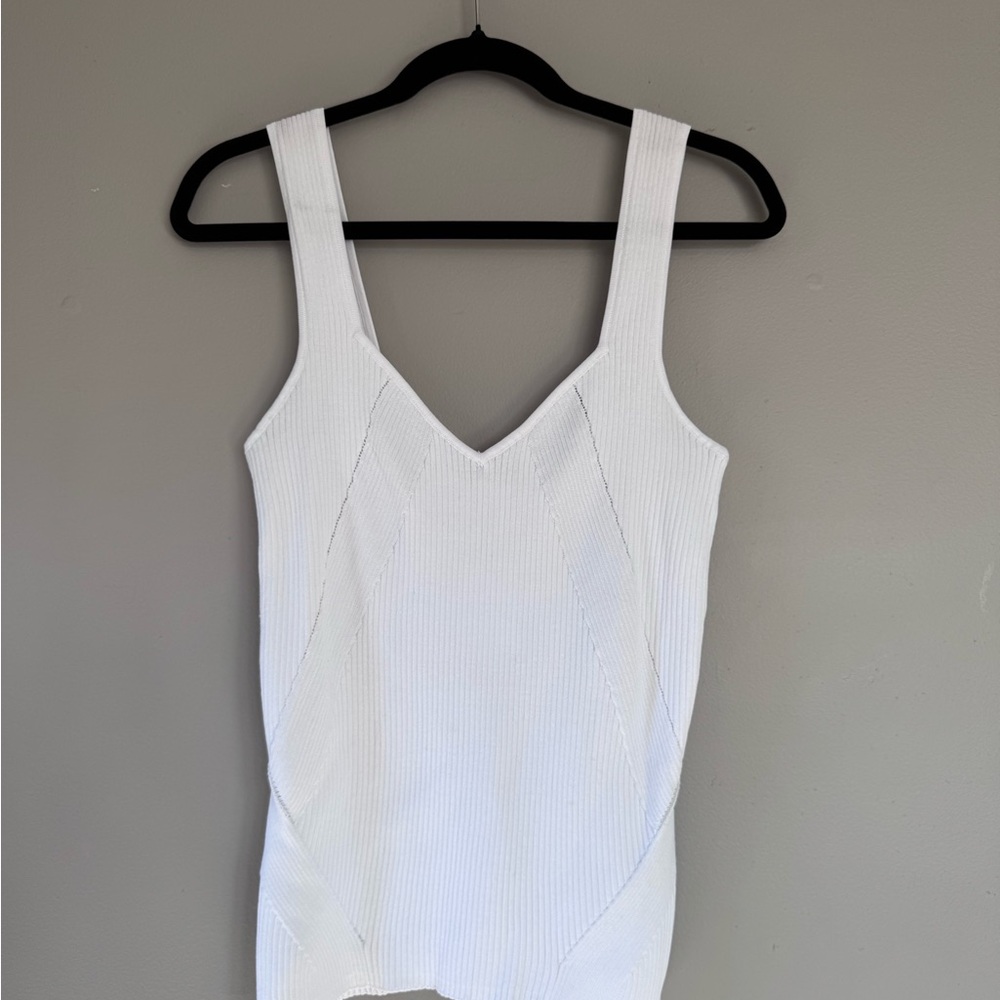 Halogen White Ribbed Tank Top